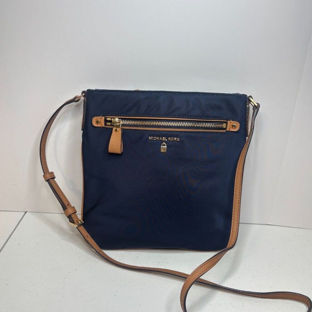 Michael Kors Navy and Tan Crossbody Bag